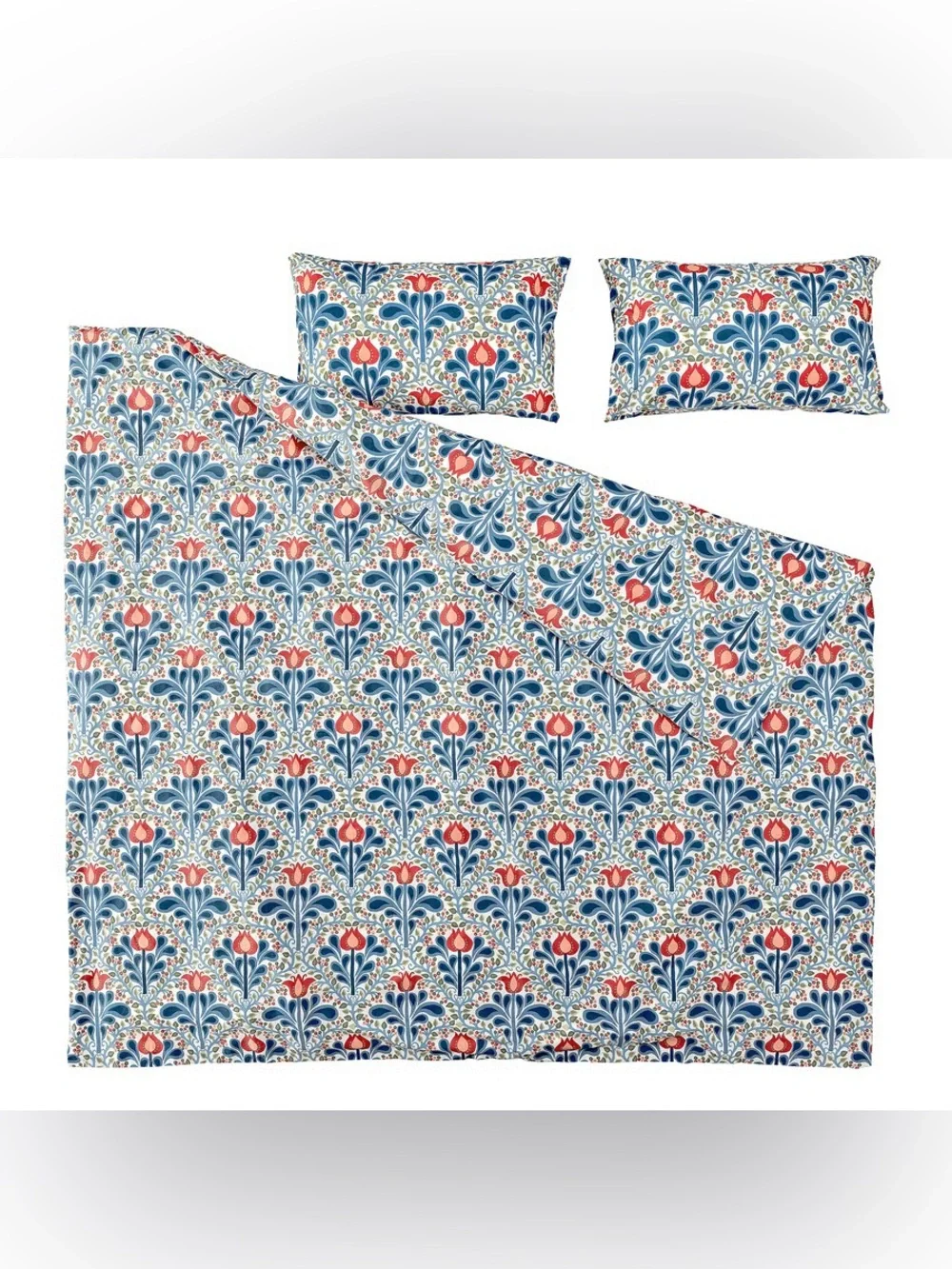 Floral Blue & Red Duvet Cover Set-Full/Queen (Double/Queen) size